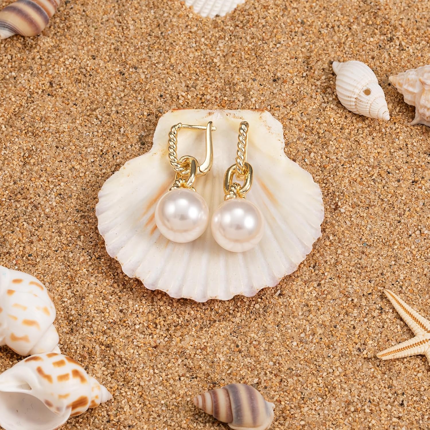 Gold Hoop Earrings for Women 14K Real Gold Plated Link Pearl Drop Dangle Earrings Lightweight Twisted Huggie Earrings Jewelry Gifts - Image 5