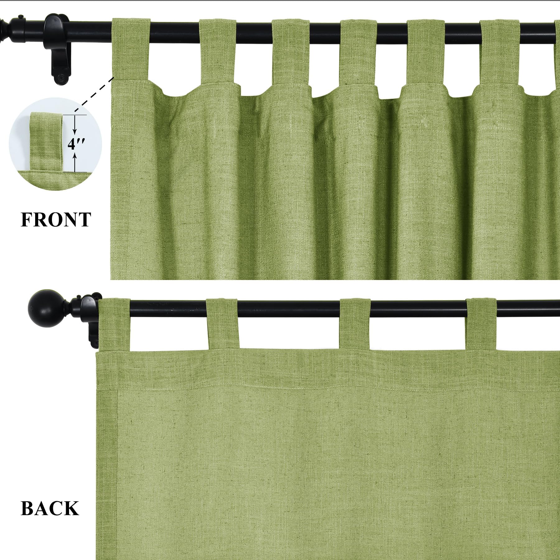 Fcosie Linen Curtains Tab Top Room Darkening Curtains Extra Wide 100 Inches Drapery Panel Privacy Protecting Window Panel Drapes for Nursery Girls Boys Kids Room (100Wx102L in, 2 PCS, Spinach Green)