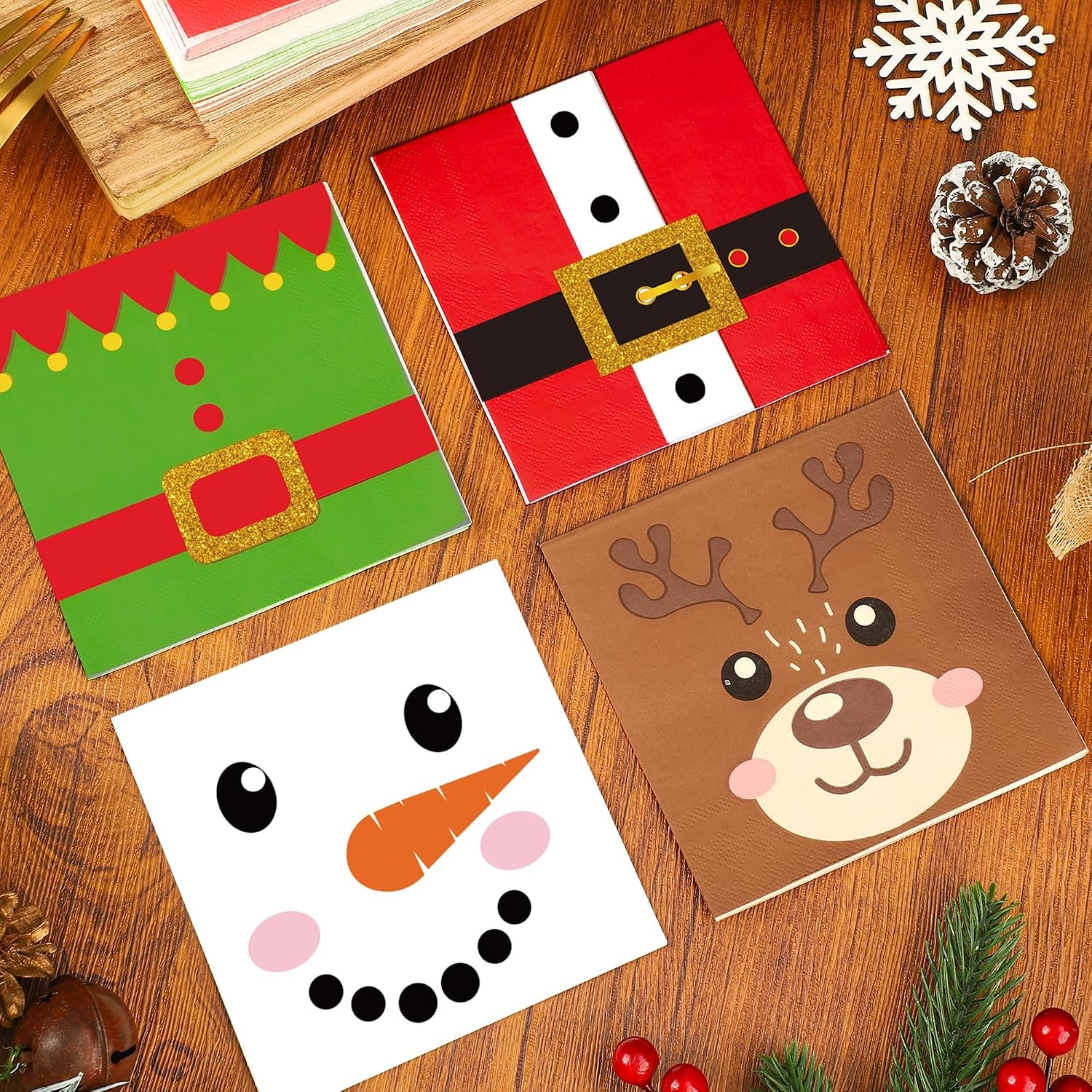 120 Pcs Christmas Cocktail Napkins Disposable Christmas Paper Napkins 3 Ply Xmas Party Dinner Napkin Decorative Beverage Napkin for Xmas Winter Holiday Kitchen Bathroom Party Supplies image 4