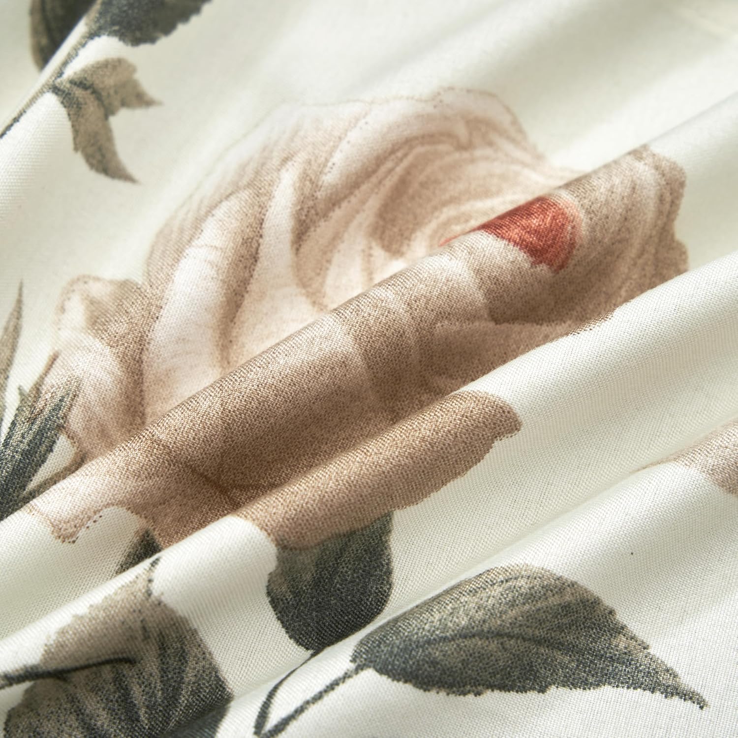 DaDa Bedding Enchanted Meadow Semi-Sheer Valance - Floral Elegance in Beige, Rose, and Soft Green, Light Filtering See Through Microfiber, Rod Pocket Design, 18x52 Inches