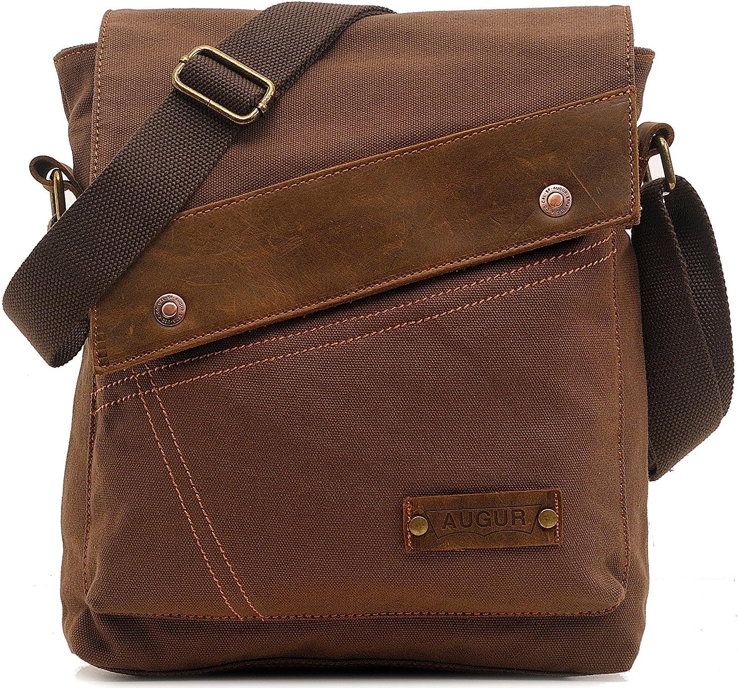 Mens Women Laptop Messenger Shoulder Bag Leather Canvas Briefcase Cross-Body Bags Single Shoulder Bag Travel Hiking Camping Bag ipad Bag Book Bag Satchel School Bag(Coffee)