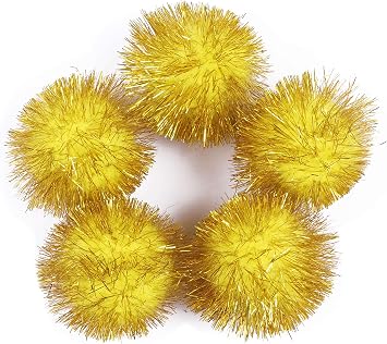 YYCRAFT 30pcs Large Glitter Tinsel Pom Poms Sparkle Balls for DIY Craft,Cat Toys-Yellow1.5"