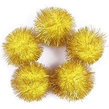YYCRAFT 30pcs Large Glitter Tinsel Pom Poms Sparkle Balls for DIY Craft,Cat Toys-Yellow1.5"
