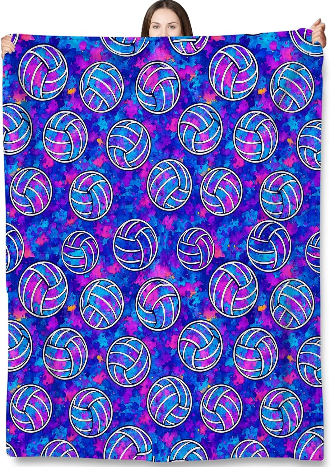 Volleyball Throw Blanket Gifts for Adults Kids, Neon Sports Ball Blankets for Living Room Bedroom Decor, Fuzzy Warm Flannel Plush 50"x60"