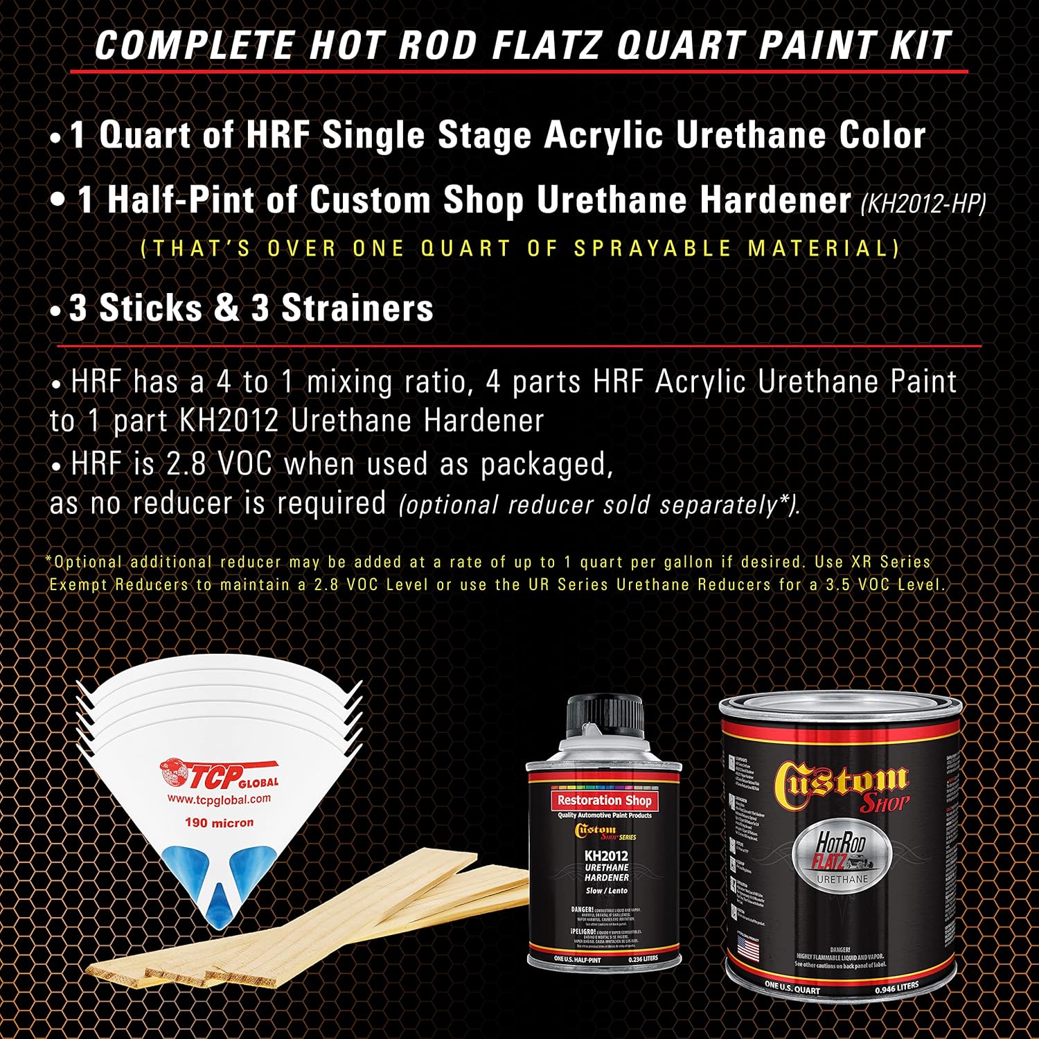 Custom Shop - Burnt Orange - Hot Rod Flatz Flat Matte Satin Urethane Auto Paint - Complete Quart Paint Kit - Professional Low Sheen Automotive, Car Truck Coating, 4:1 Mix Ratio