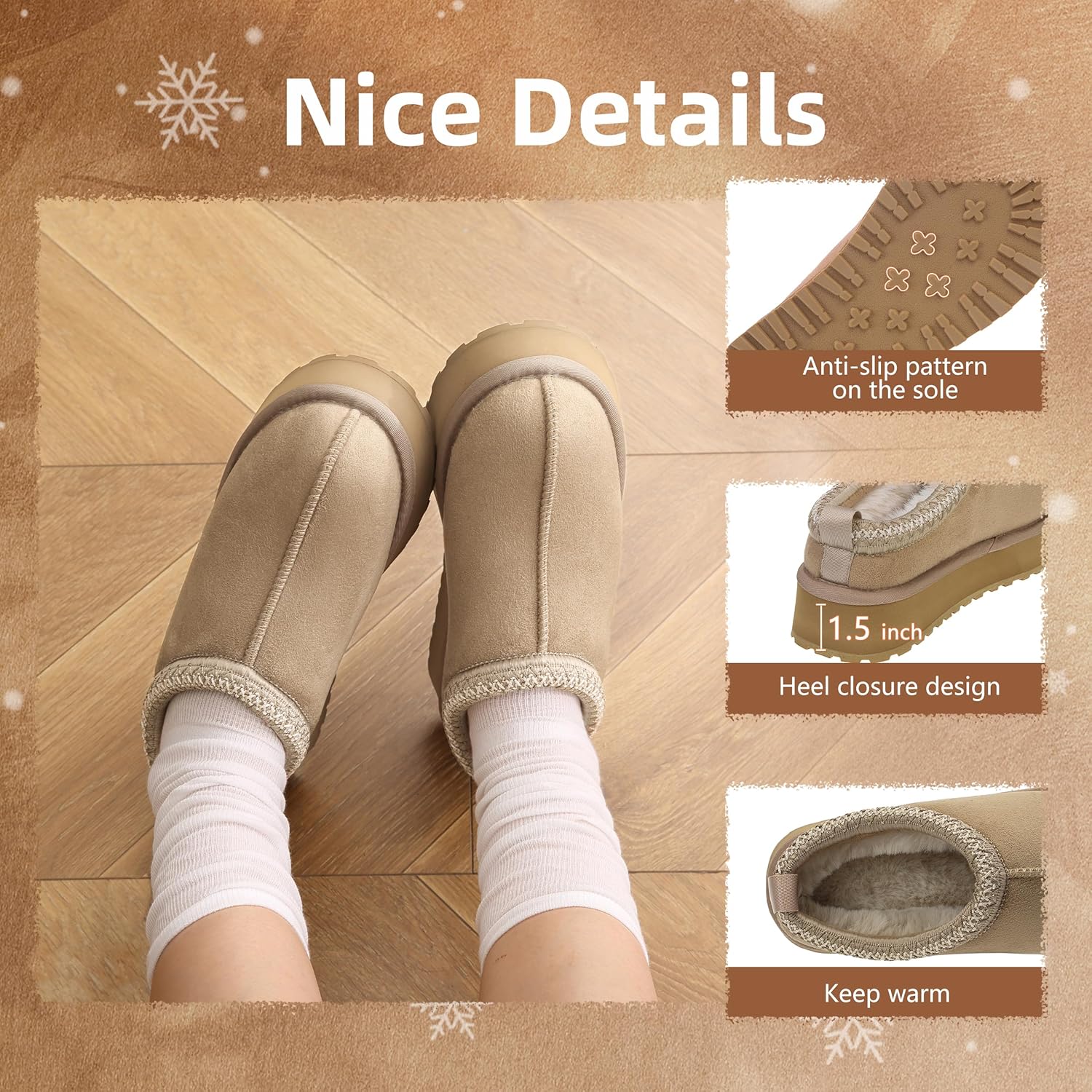 Home Slipper Platform Slippers for Women Indoor Outdoor Mini Boots Non-slip Plush Lining Slip On House Shoes - Image 2