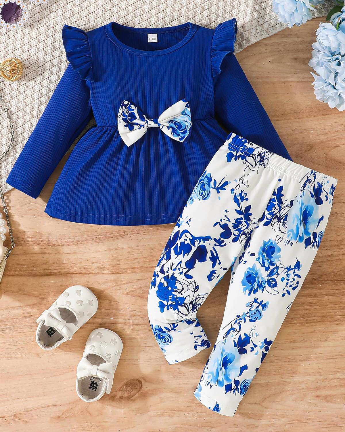 Toddler Baby Girl Clothes Fall Winter Outfits Infant Ruffle Long Sleeve Shirts Pants Cute Girls Clothing Set - Image 4