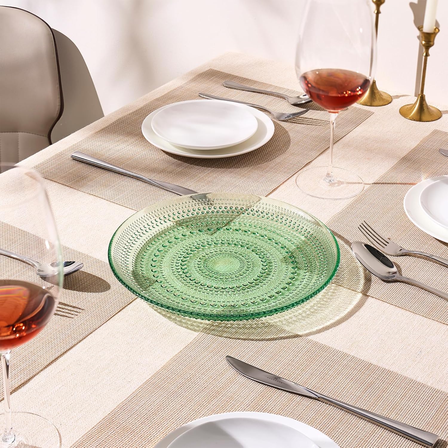 Khen Glass Hobnail Colored Plates | Set of 4 Plates | Green Color 10.6" Dinner or Charger Plate - Server, Dessert Server, Appetizer Plate, Snack, Fruit