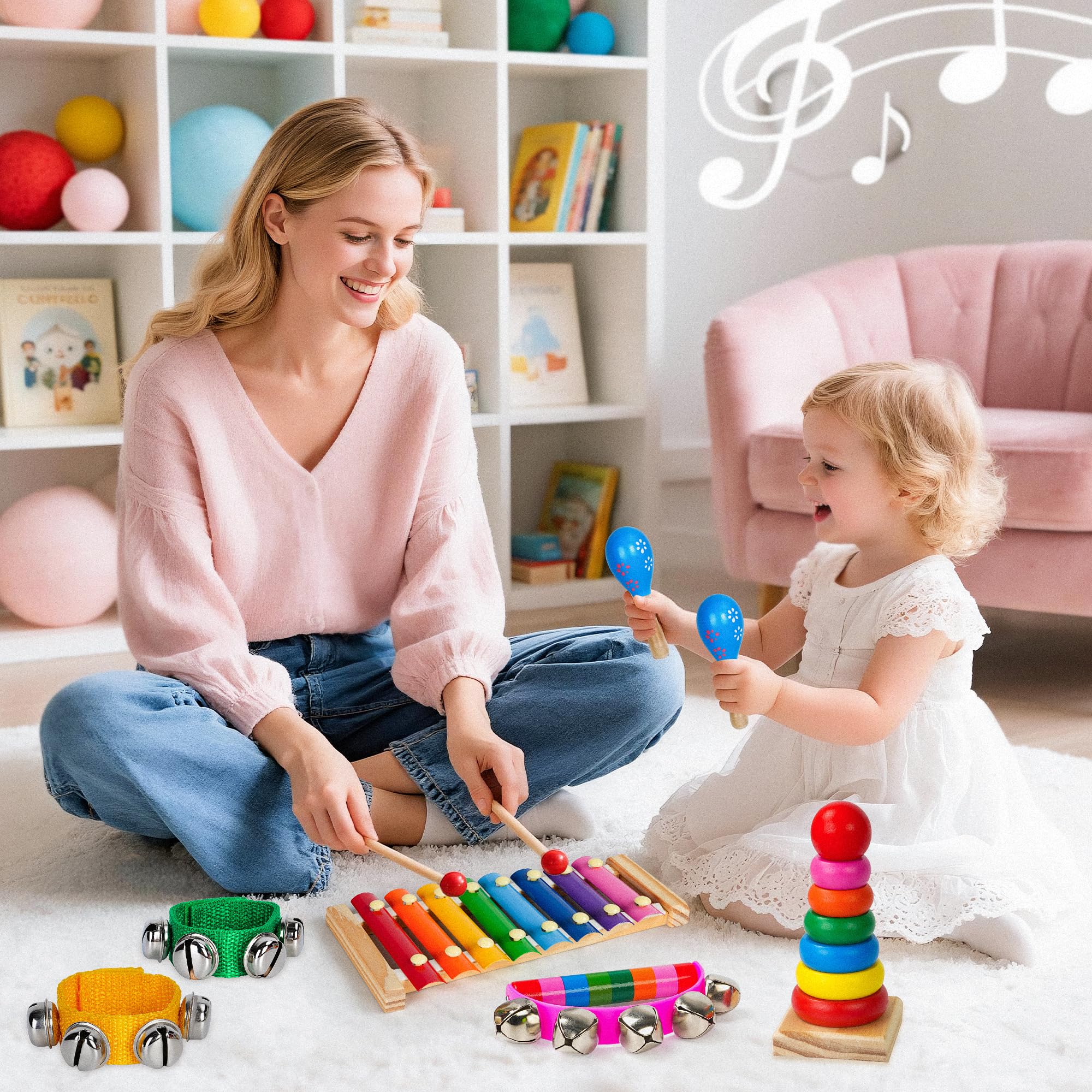 Childom Kids Musical Instruments for Toddlers,Baby Musical Toys for Toddlers,Preschool Educational Kids Gifts,Birthday Gifts for Boys Girls,Kid Xylophone,Kid Maracas,Wooden Instruments Toddler Toys