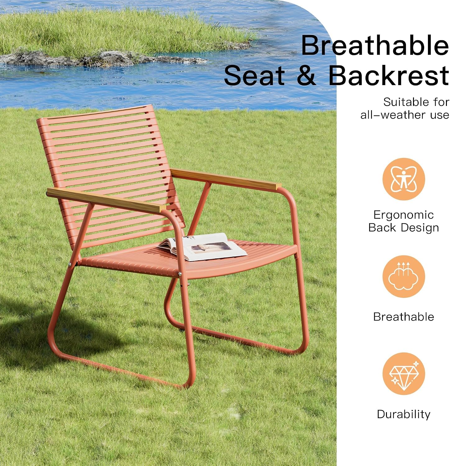 3-Piece Patio Furniture Set, Outdoor Conversation Set with 2 Chairs and Tempered Glass Table, Space-Saving Balcony Furniture for Apartment, Backyard, Porch, Orange