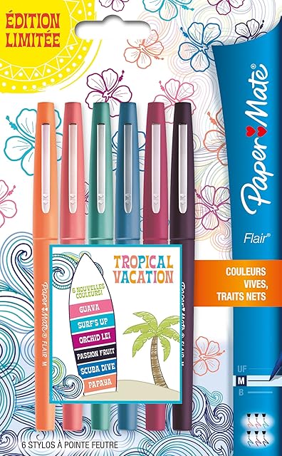 Paper Mate Flair Blister Pack Pens, Tropical Edition Set of 6 Pack de 6 Stylos