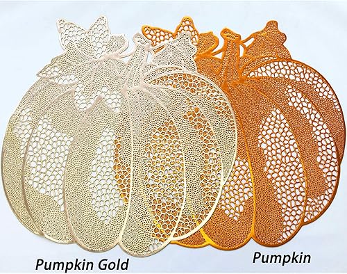 Miniatura 7 de Juego de 6 manteles individuales metálicos de vinilo prensado de 16.5 x 17 pulgadas para mesa de comedor, decoración de mesa de Halloween, calabaza