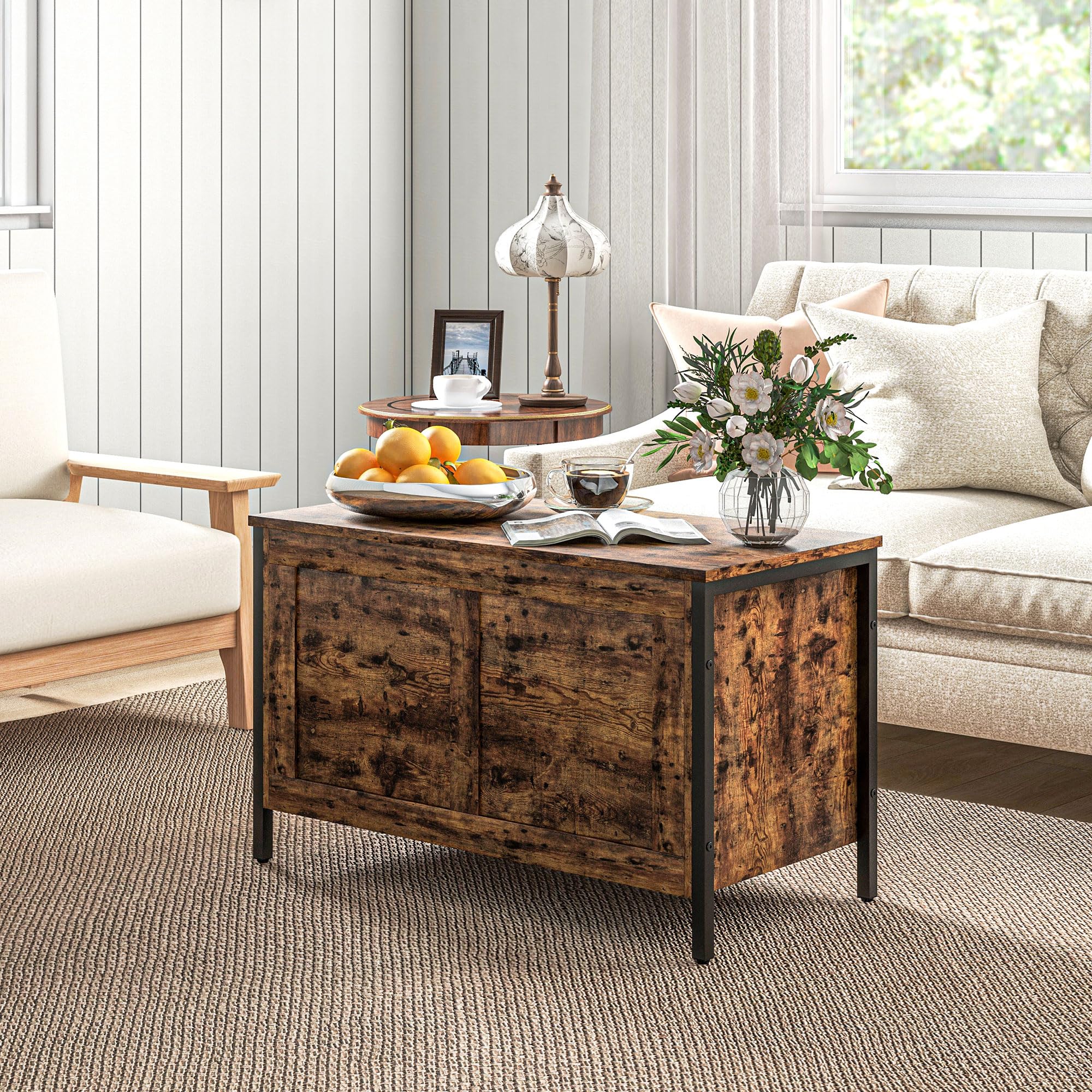 HOMCOM Baúl Banco 95L contenedor Multiusos 80x40x49cm Marrón rústico