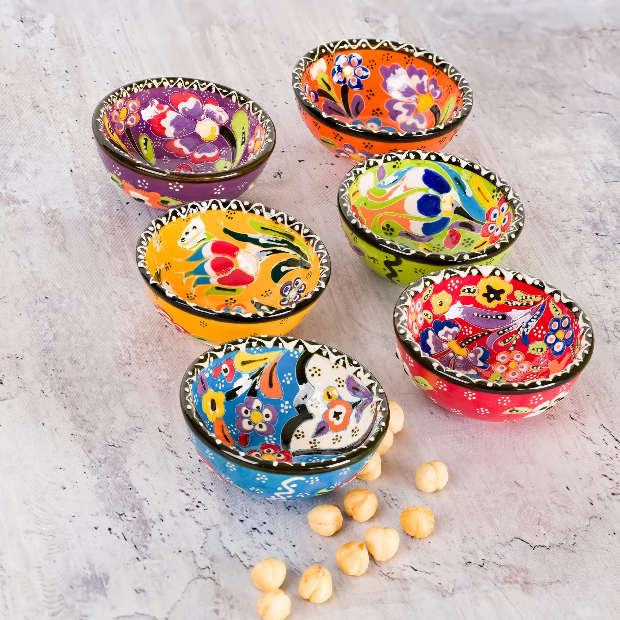 BCS Juego de 6 cuencos de cerámica para pizca de cocina, cuencos pequeños para salsa, platos decorativos hechos a mano (3.2 a 2.5 onzas)