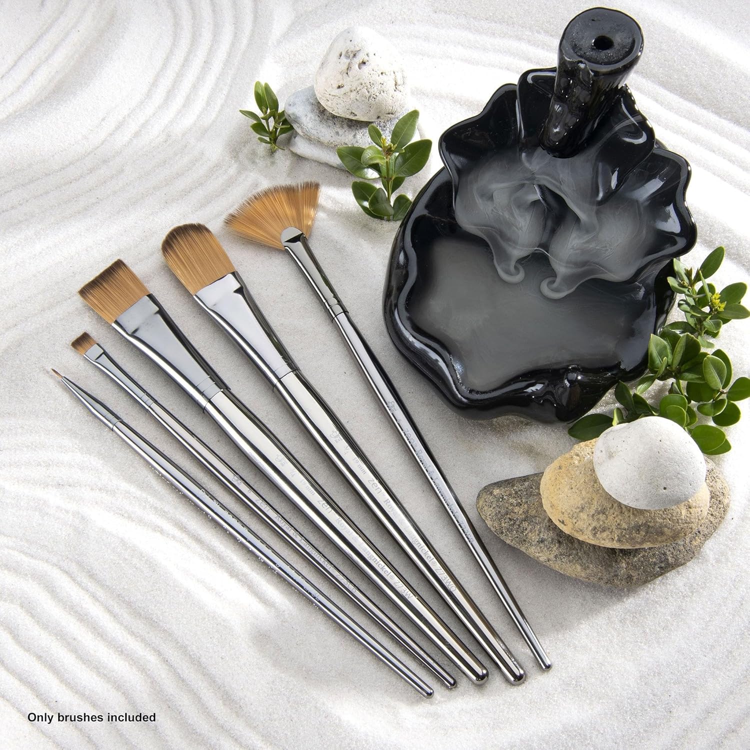 Royal & Langnickel, Zen Series 73 Set of 5 Brushes, Standard Handle, Synthetic Filament, Oval Wash 3/4, Wash 3/4, Fan 6, Liner 20/0, Blender 6, RZEN-SET736