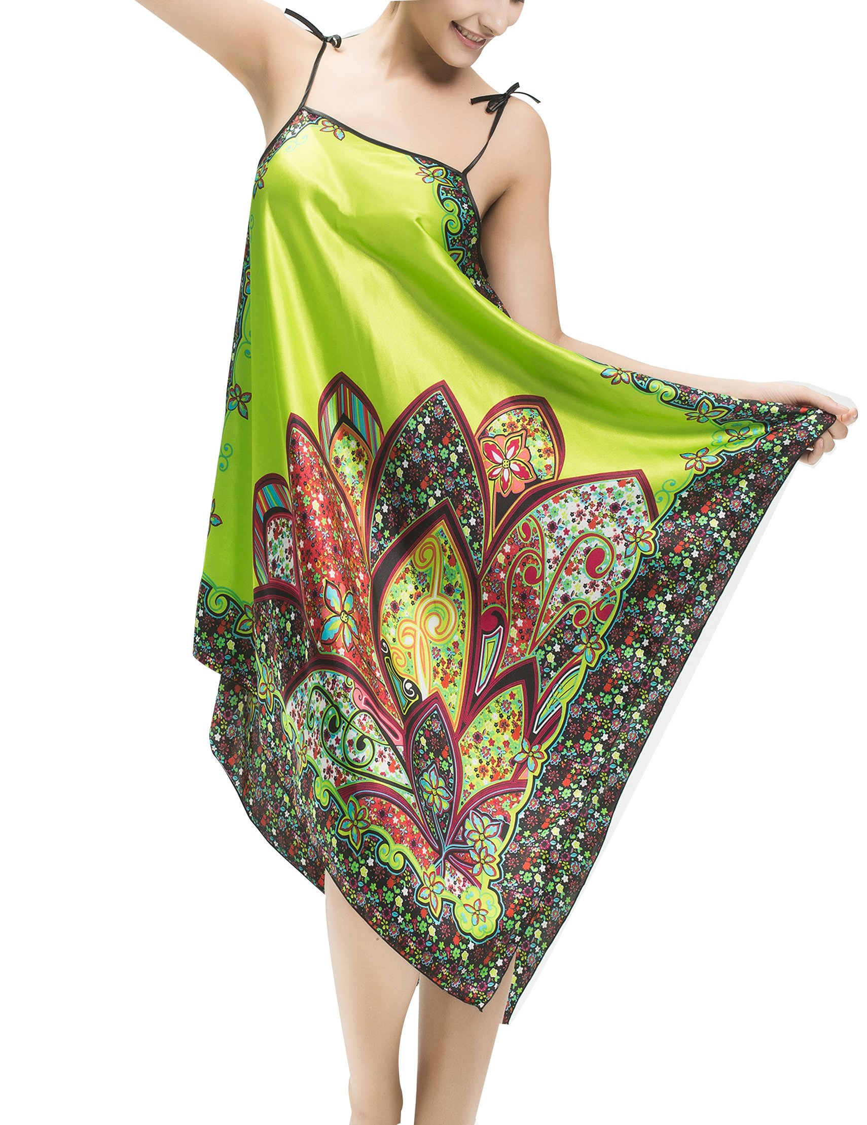 Aensso Women's Soft Satin Pajamas Chemise Sleepwear Nightgown Dress (Cyan)