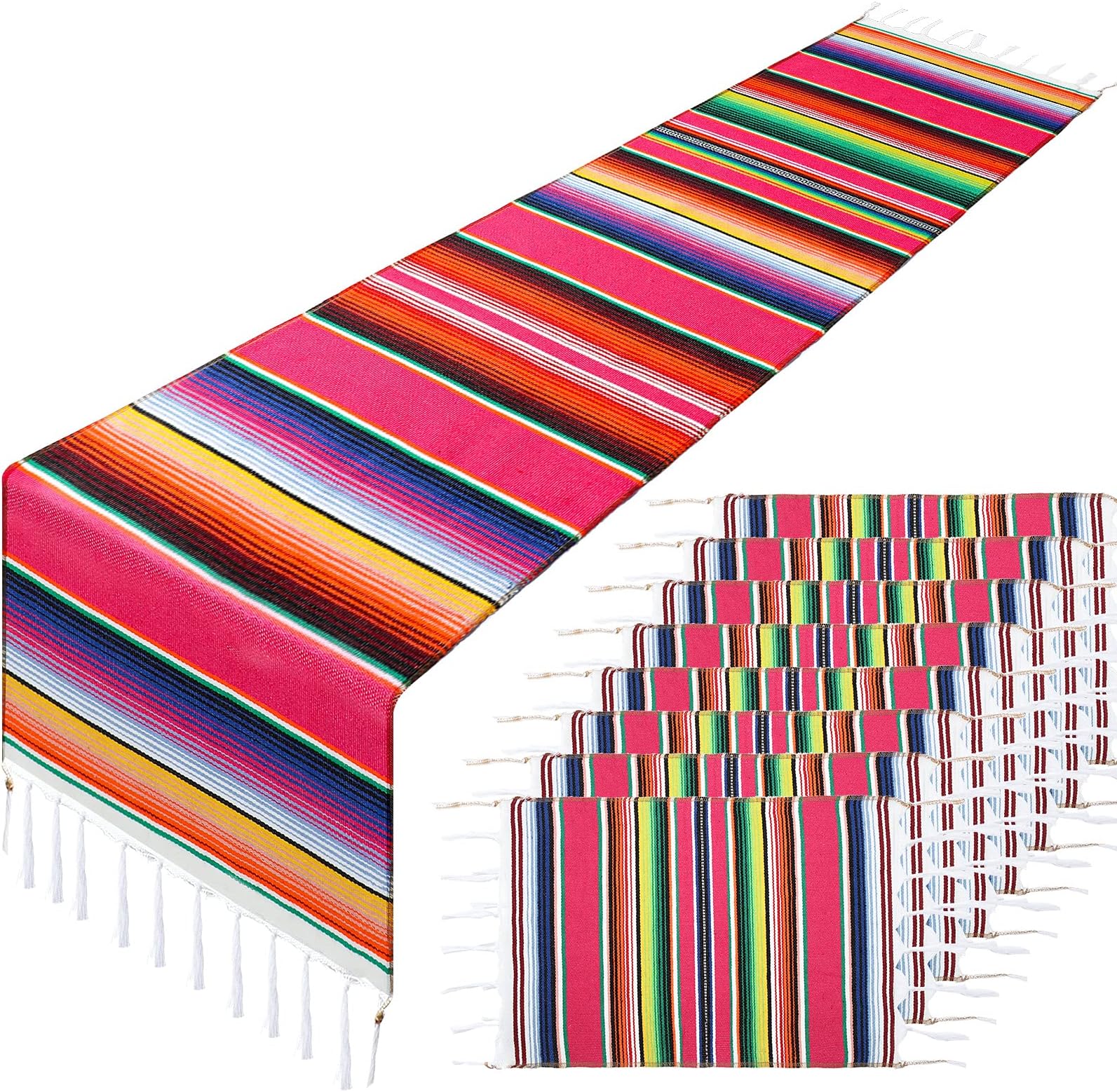 6+6 Mexican Table Runner and Plastic Tablecloth Set, Fiesta