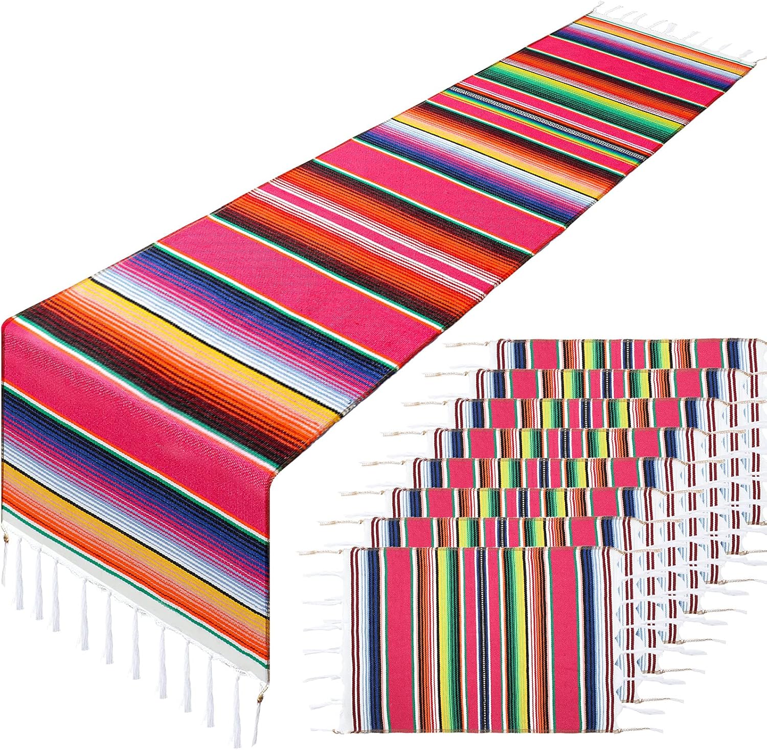 9 Pieces Mexican Table Runner with Place Mats Serape Table Runner Cinco
