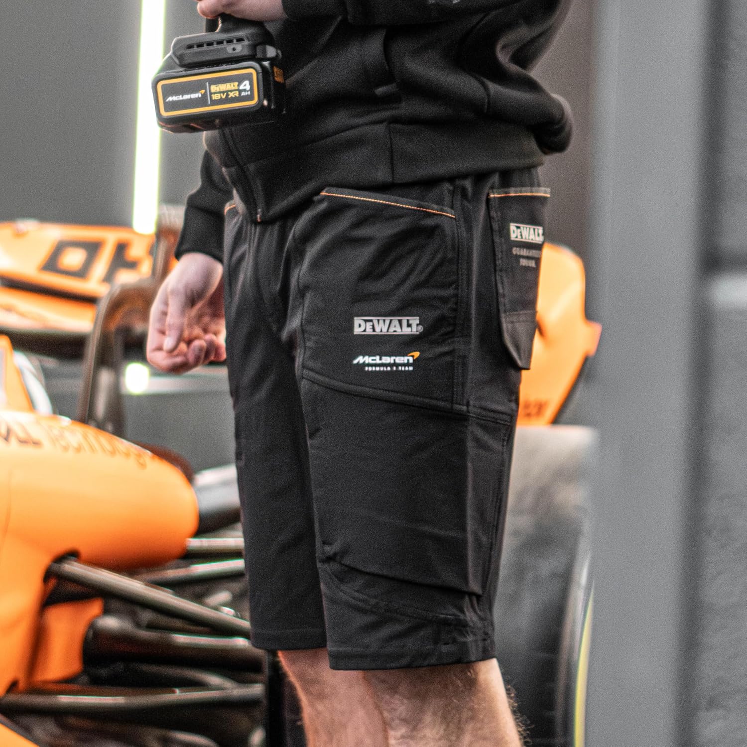 DEWALT x McLaren F1 Team Temple Men's Slim Fit, Water Resistant, Multi Tool, Stretch Work Shorts