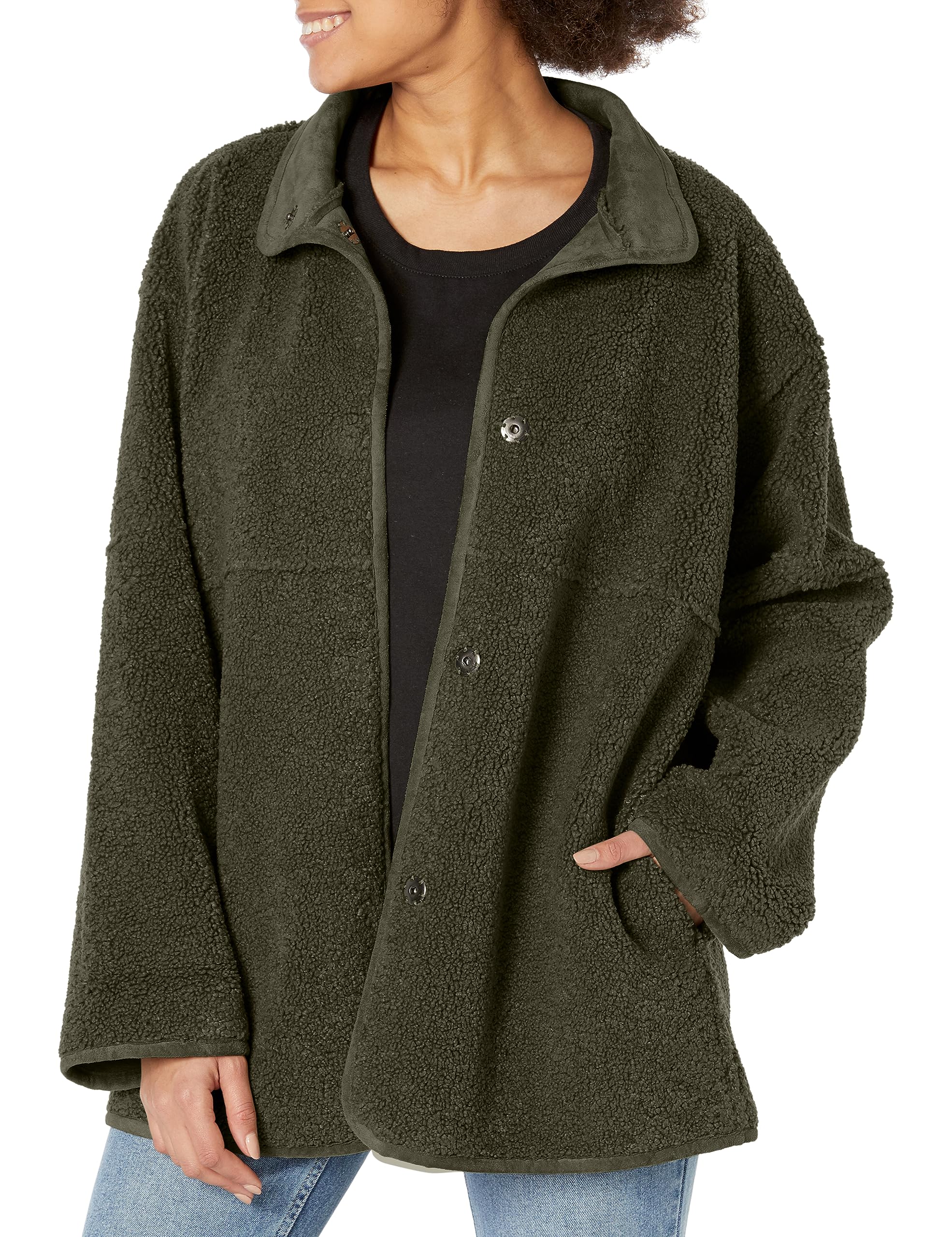 Velvet by Graham & Spencer Women's Albany Lux Sherpa Reversible Jacket, Army, M
