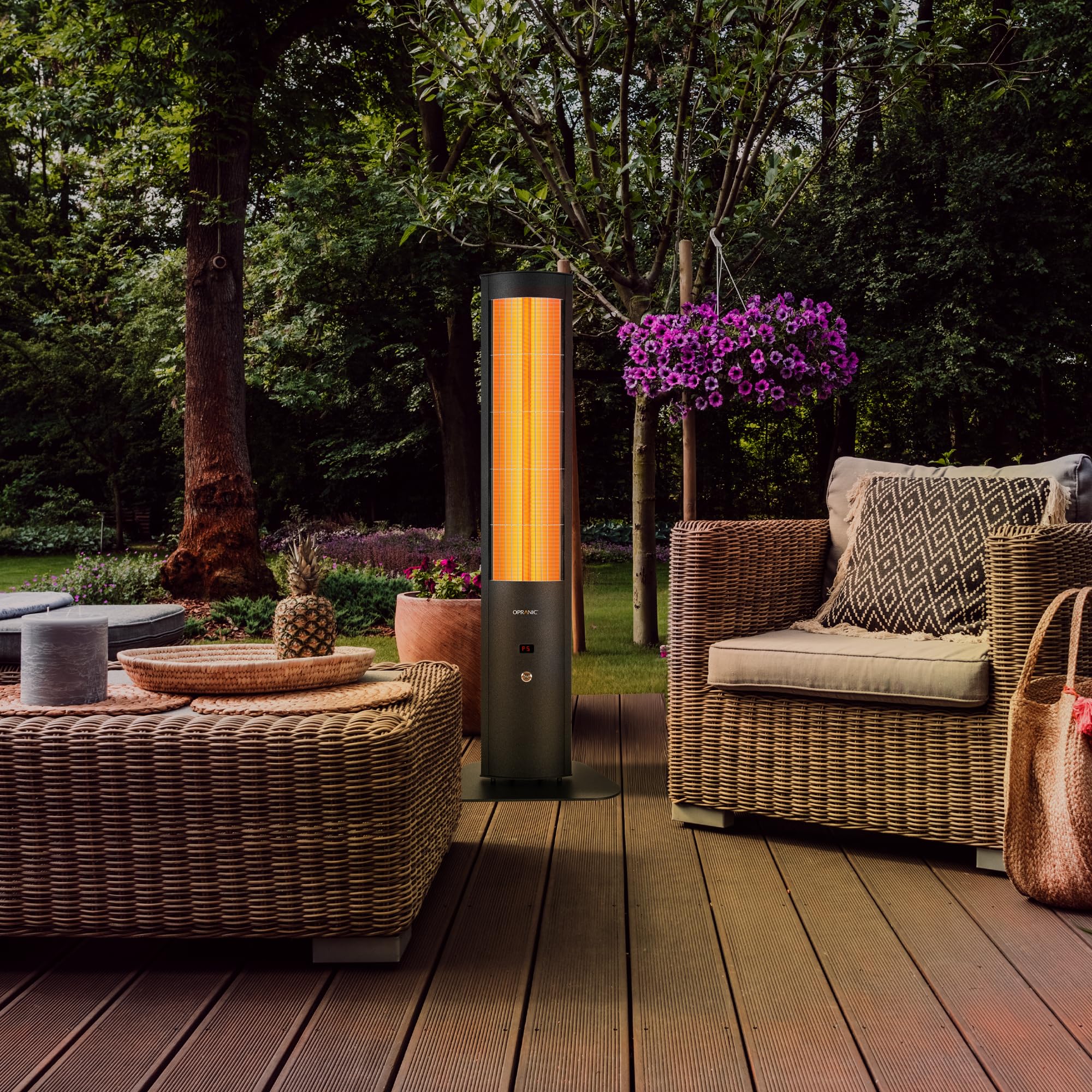 THOR S70 Infrarot Heizstrahler Terrasse mit Standfuß, 2300 W Standheizstrahler IP65, 5 Stufen, Timer & Fernbedienung, Terrassenheizer (Tiefschwarz mit Haube, 2300 Watt)