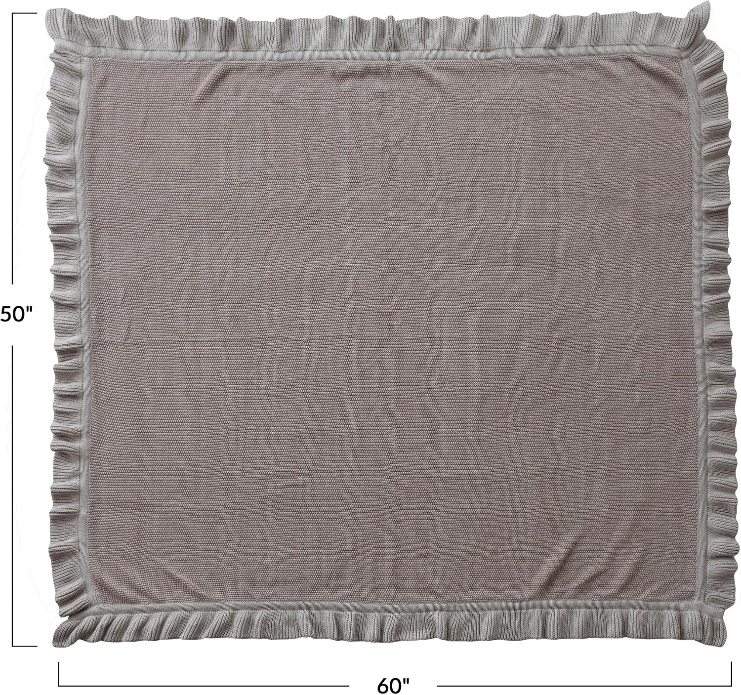 Creative Co-Op Cotton Knit Throw Blanket with Ruffled Edge, Taupe Beige