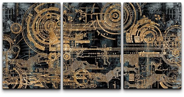 wall26 Canvas Print Wall Art Set Electronic PC Motherboard Circuit Collage Abstract Technology Digital Art Modern Art Alternative