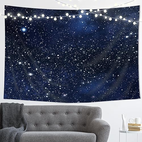 Miniatura 25 de Imirell Tapiz de estrellas de cielo nocturno, 59 pulgadas de ancho x 51 pulgadas de alto, para colgar en la pared, azul oscuro, galaxia, espacio