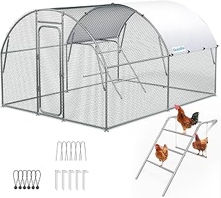 Quictent Large Metal Chicken Coop Run for 10/20 Poultry with Roosting Perch & Swing, 13x10FT Upgraded Outdoor Walk-in Cage Arch Hen Duck Rabbit Yard Farm House, Chicken Wire, Waterproof Roof Tarp