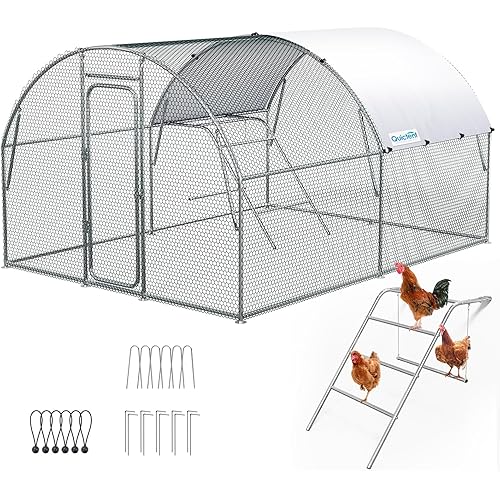 Quictent Large Metal Chicken Coop Run for 10/20 Poultry with Roosting Perch & Swing, 13x10FT Upgraded Outdoor Walk-in Cage Arch Hen Duck Rabbit Yard Farm House, Chicken Wire, Waterproof Roof Tarp