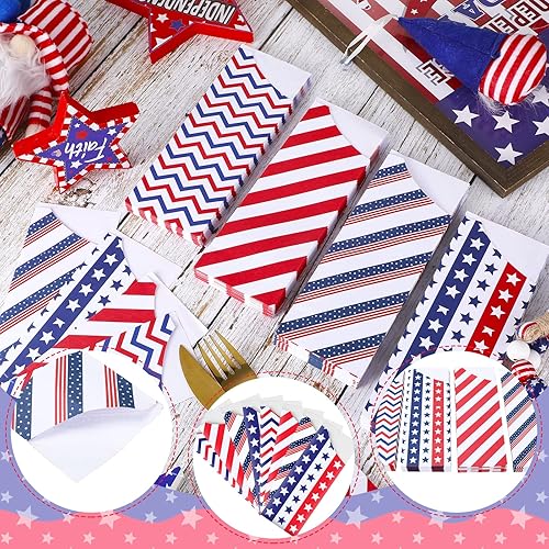 Miniatura 3 de 100 bolsas de cubiertos desechables para el Día de la Independencia del 4 de julio, con la bandera estadounidense, soporte para cubiertos de papel,