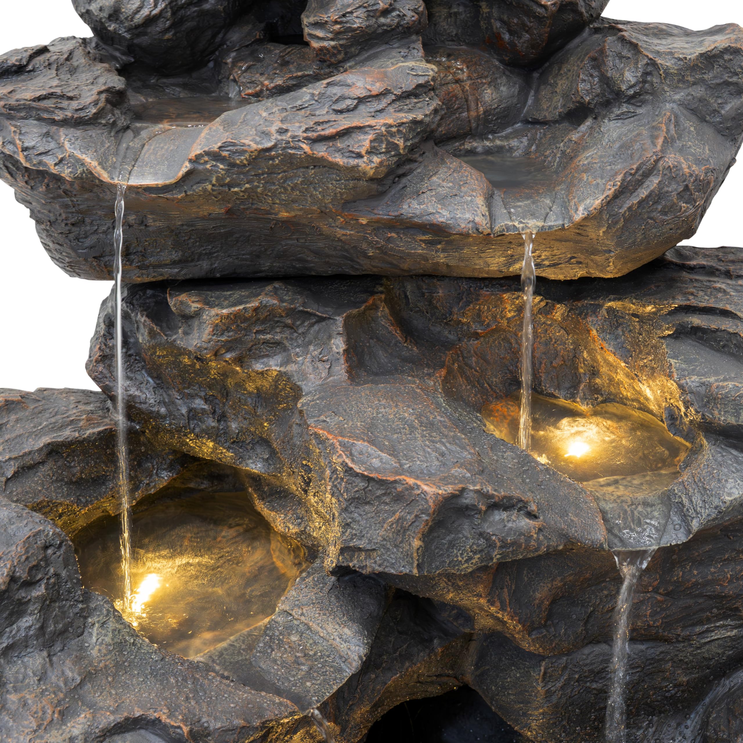Fuente de Agua Exterior Eléctrica Efecto Roca con Luz LED, Cascada Decorativa Grande para Jardín y Patio, Bomba Silenciosa, Estilo Natural – Rustic Rapids