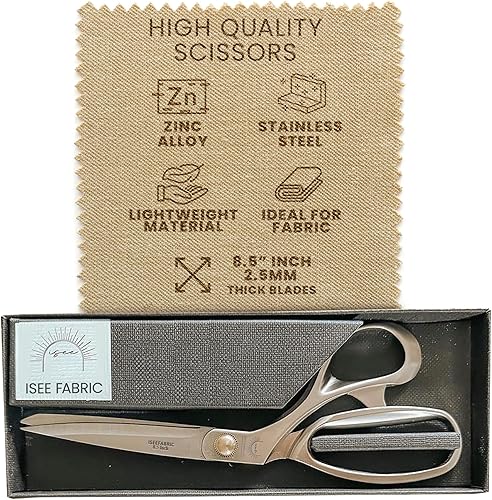 ISEE FABRIC Tijeras de tela, hoja de acero inoxidable de 8.5 pulgadas, 0.098 in de grosor, tijeras artesanales para cortar con mango de aleación de