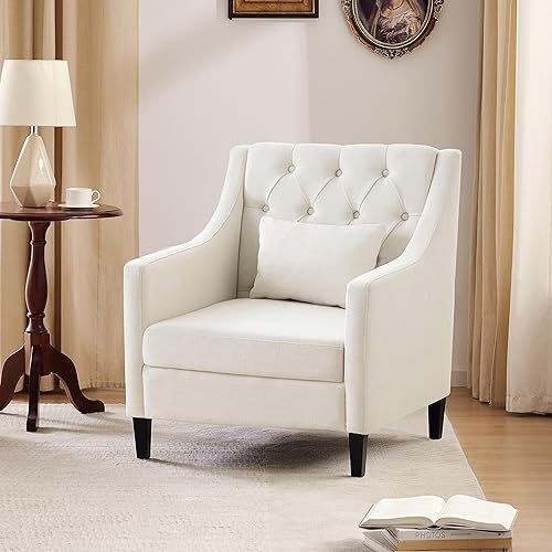 Miniatura 7 de HUIMO Sillas tapizadas para sala de estar, sillas decorativas con madera maciza, silla de lectura para dormitorio, sillón copetudo con almohada