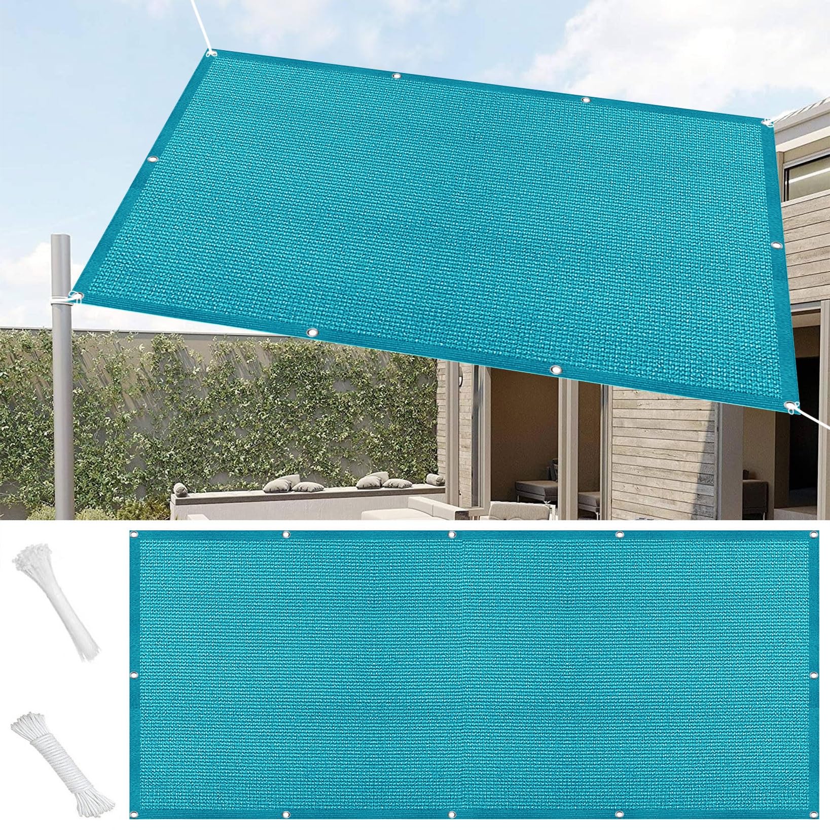Voile d'ombrage rectangulaire 1.8x3.2m bleu ciel avec oeillets pour jardin