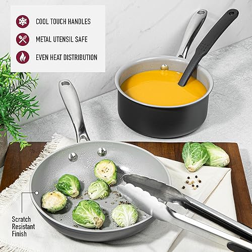 Miniatura 5 de Granitestone Pro - Juego de 13 ollas y sartenes antiadherentes de cerámica con 5 utensilios, exterior anodizado duro de calidad prémium con