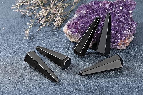 Miniatura 4 de Jovivi Soporte de anillo de cristal Torre de piedra de cristal de obsidiana negra natural Soporte de exhibición de anillo de joyería Soporte de