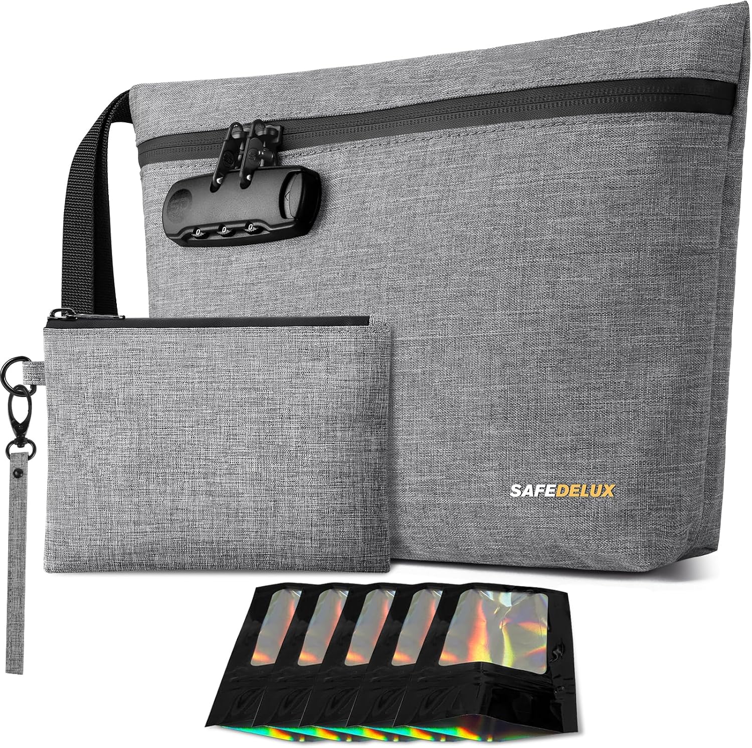 Smell Proof Bag, Odor Proof Bag with Combination Lock, Durable Smell Proof Container with Carbon Lining, Secure Odorless Travel Pouch for Home & On-the-Go (Grey 2)