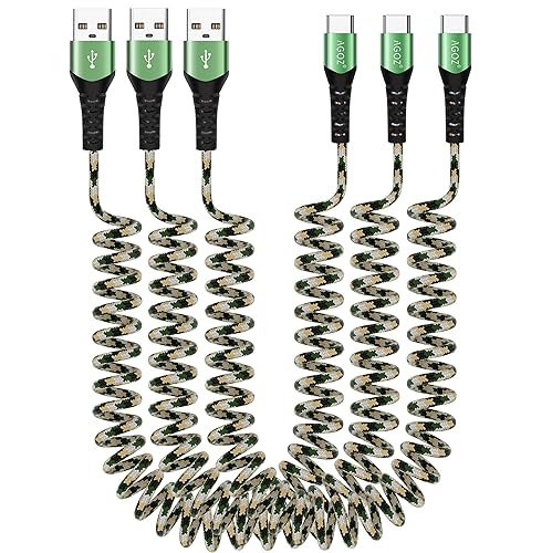 AGOZ Paquete de 3 cables USB C en espiral de carga rápida para Samsung Galaxy S25 S24 Ultra S23 FE S22 S21, A13 A14 A15 A16A23 A25 A32 A42 A54, Z