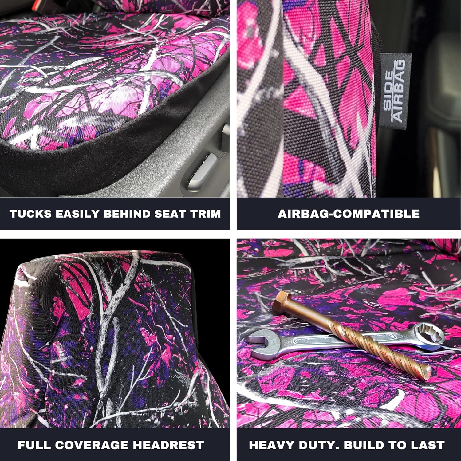 NW Seat Covers - Camo Seat Covers for Truck Cars Suv's Universal Fit, Fits Most Bucket Seats, 2 Front Seat Covers, Airbag Compatible Waterproof - Official Licensed Product Muddy Girl Camo