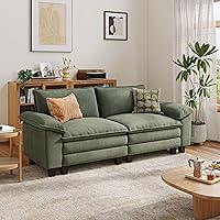 LINSY HOME 90" Green Corduroy Cloud Loveseat Sofa - Modular Sectional Couch, Soft Comfy Modern Loveseat for Living Room, Apartment, Office