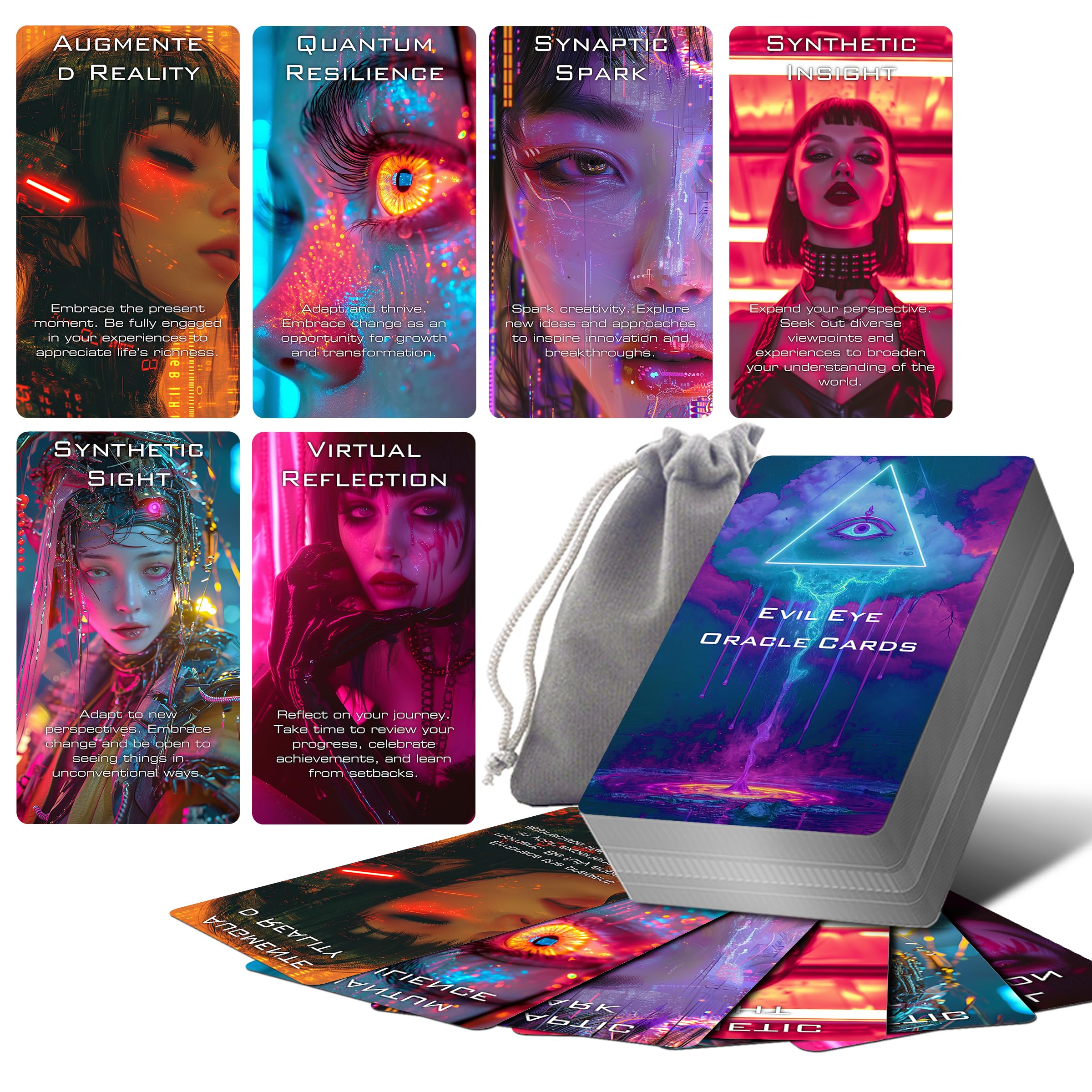 Evil Eye Oracle Cards, 60 Oracle Cards Deck with Meanings on Them (Neon)