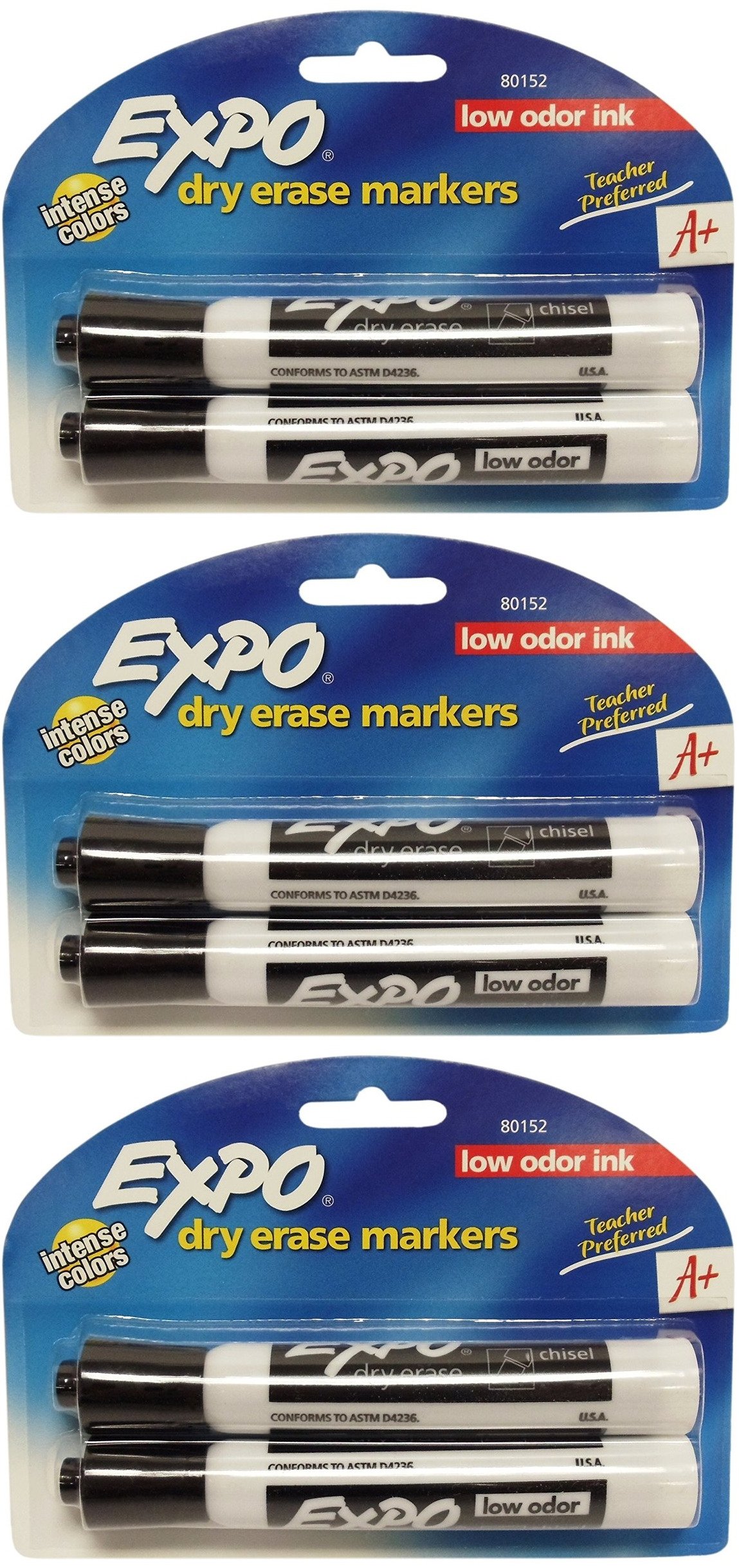 Expo Dry Erase Markers Low Odor Ink Intense Colors Chisel Tip Pack of 6