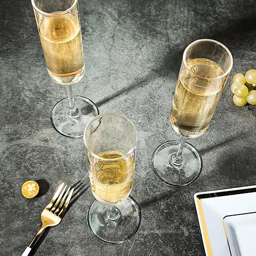 Miniatura 5 de Copas de champán con borde de 6 onzas, juego de 12 copas de champán con tallo largo, copas de vino espumosas y regalo elegante para el hogar, boda,