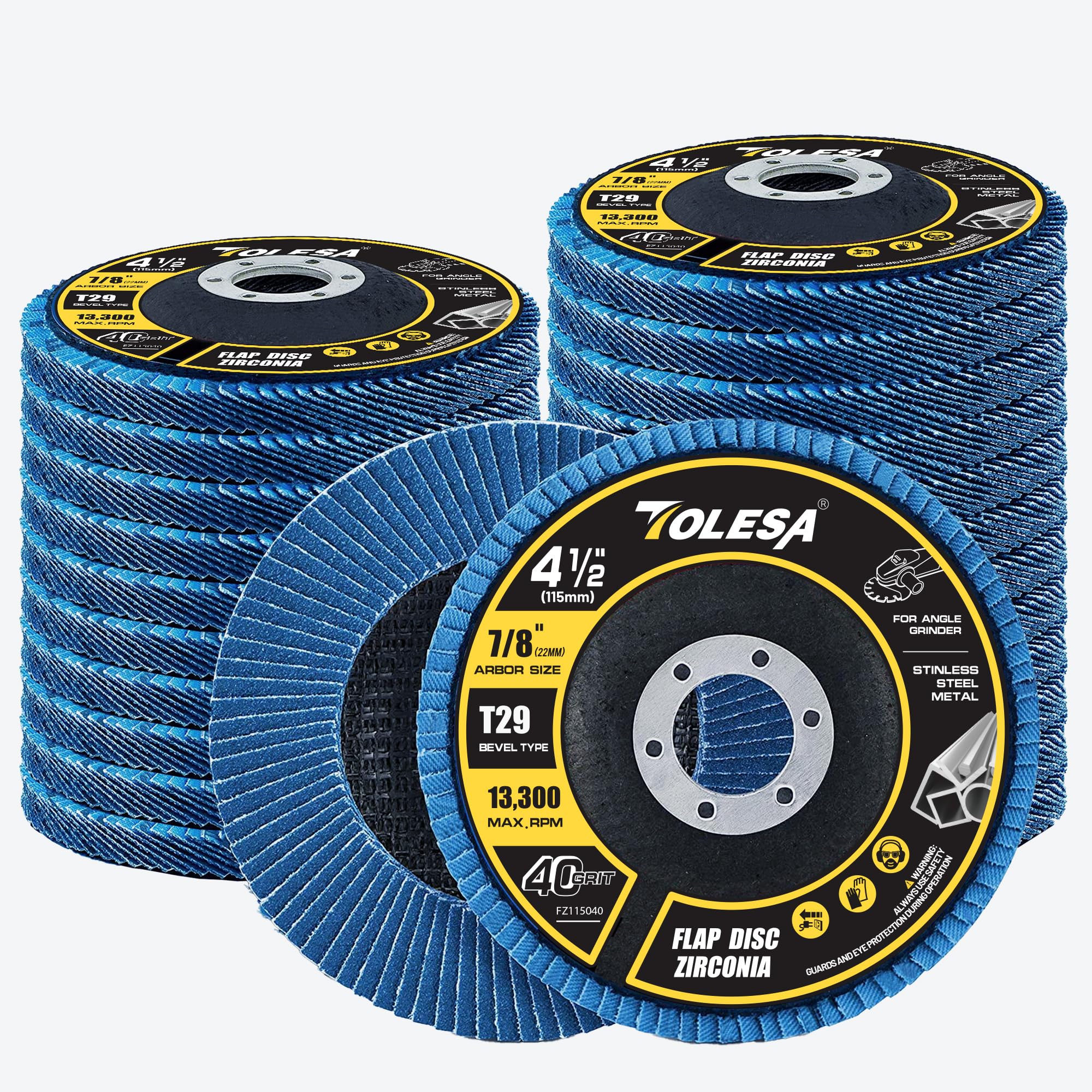 TOLESA 24 dischi lamellari grana 40 115 mm dischi abrasivi angolari tipo 29 per acciaio inox lamiera ghisa