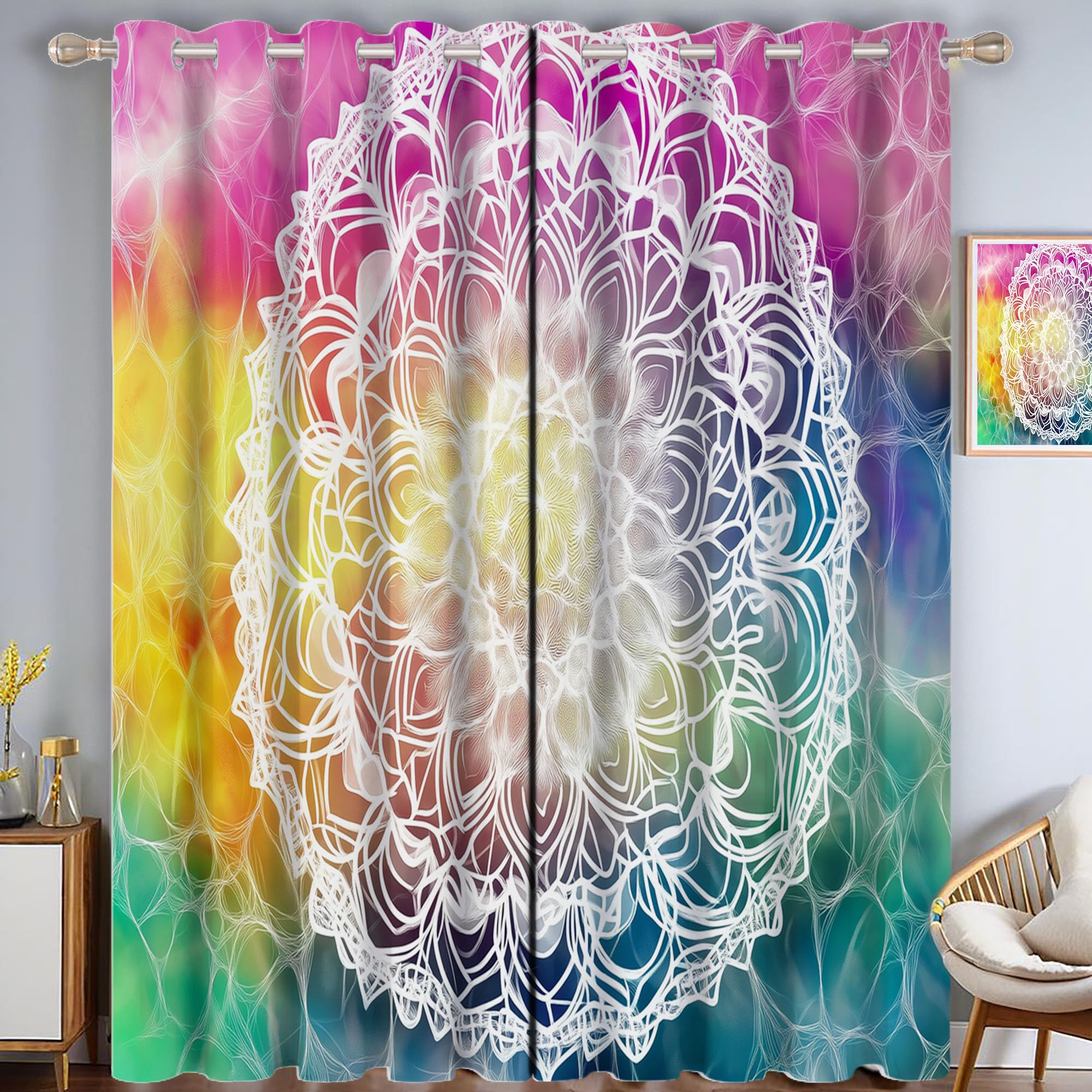 Rideau opaque pour chambre et salon motif géométrique mandala lot de 2