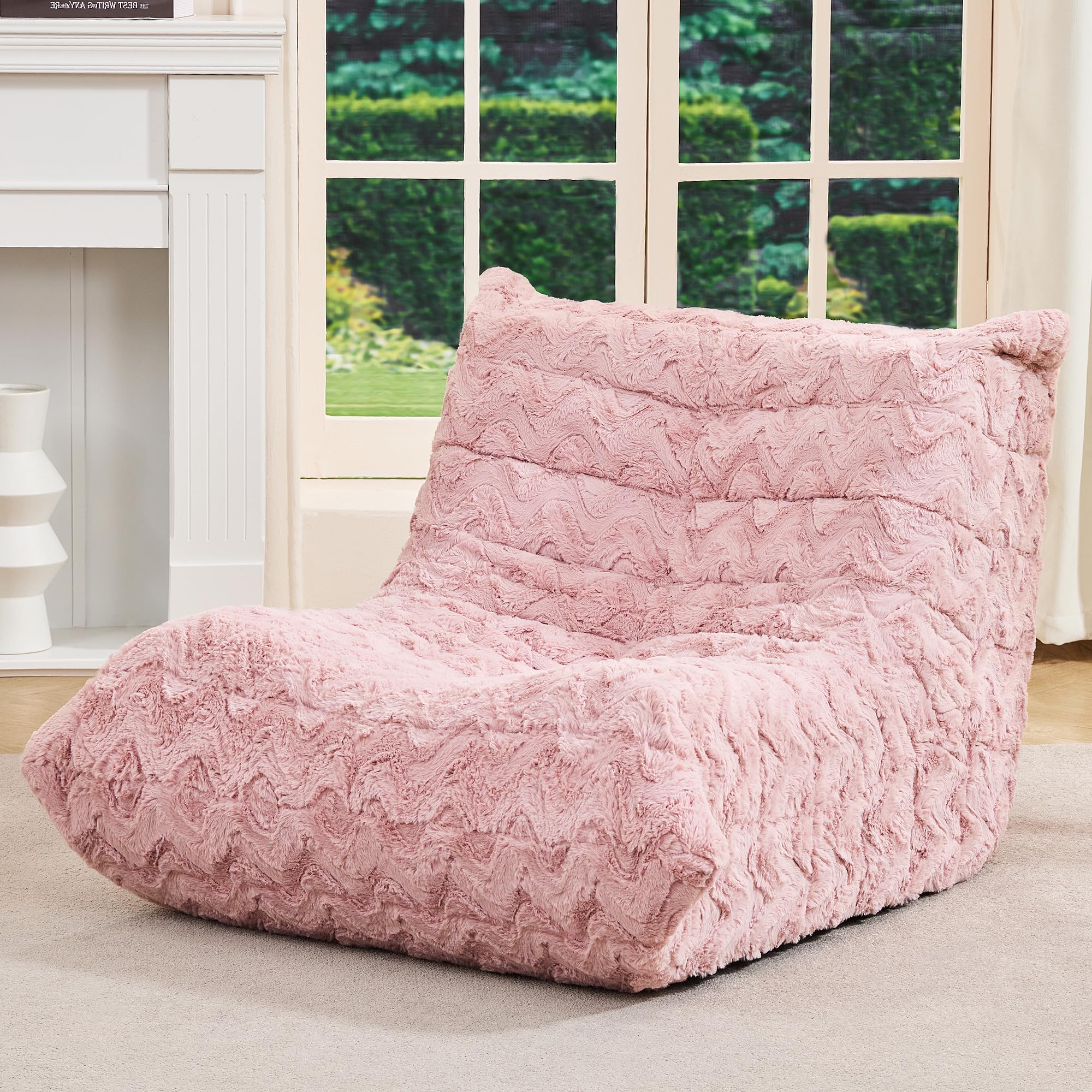 Hobestluk Bean Bag Chairs for Adults Giant Bean Bag Chair Memory Foam BeanBag Chair Togo Sofa Chair with Filler Faux Fur Fireside Beanbags Lazy Sofa for Living Room Bedroom Office (Rose Pink)