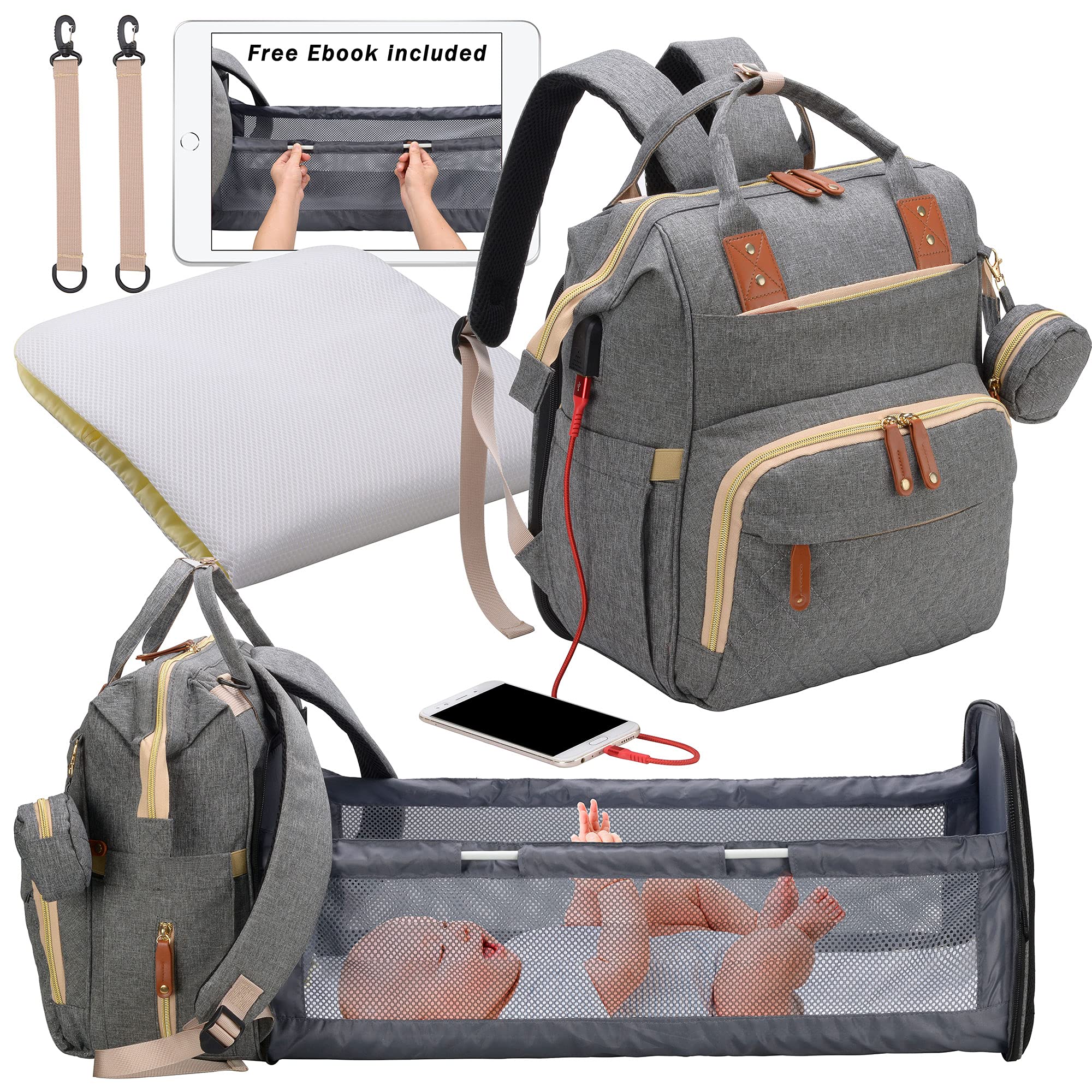 One Stop Ecom Shop Diaper Backpack with Changing Station - High Capacity Travel Bag with Multiple Compartments and Pockets for Bottles, Baby Clothes, Phones - Expandable Bassinet for Nappy Changes