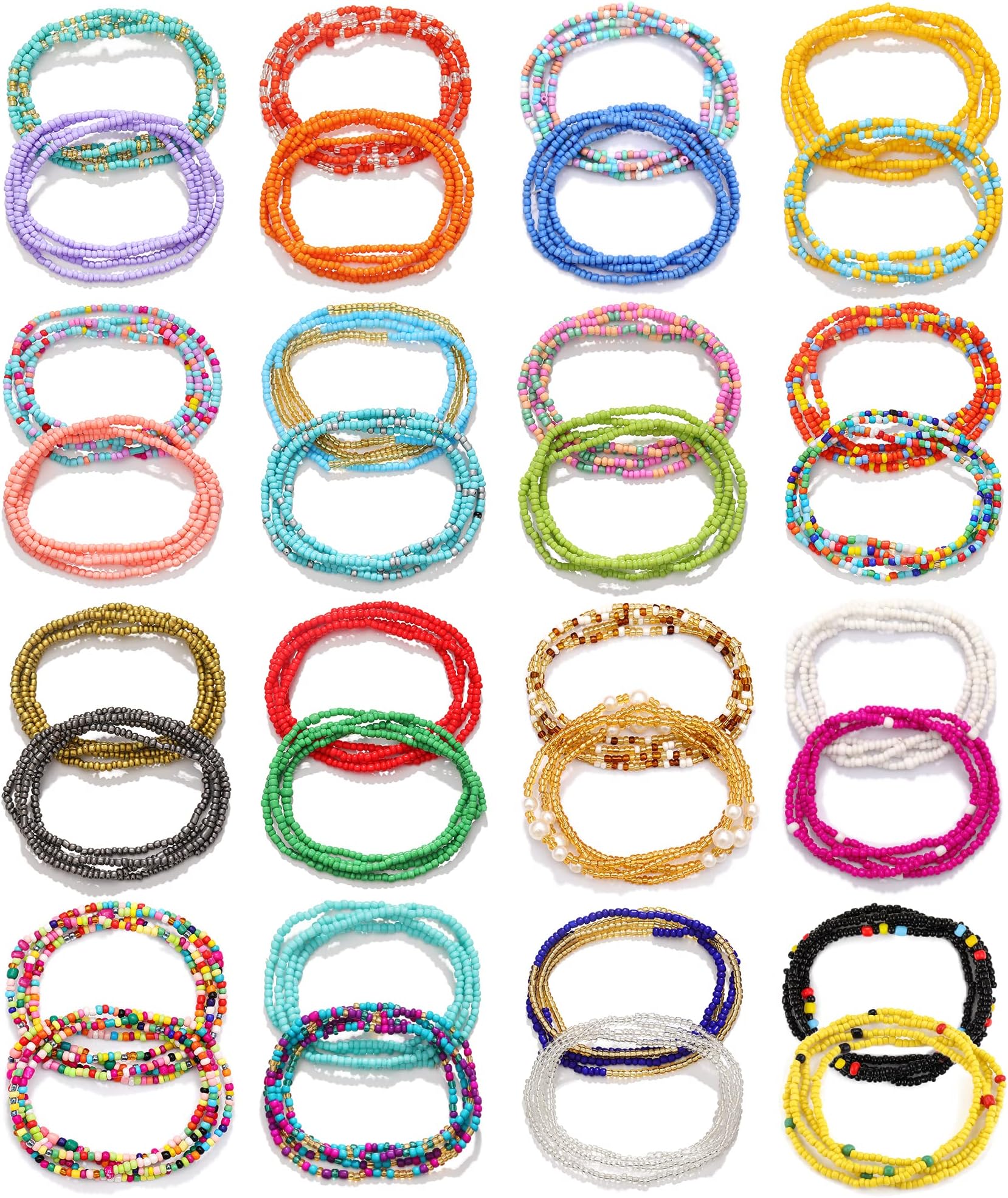 FUNEIA 32pcs Waist Beads Chains for Women, Belly Beads for the Waist, Elastic African Waist Beads Adjustable Waist Chains Set(31.4-35.4inch)