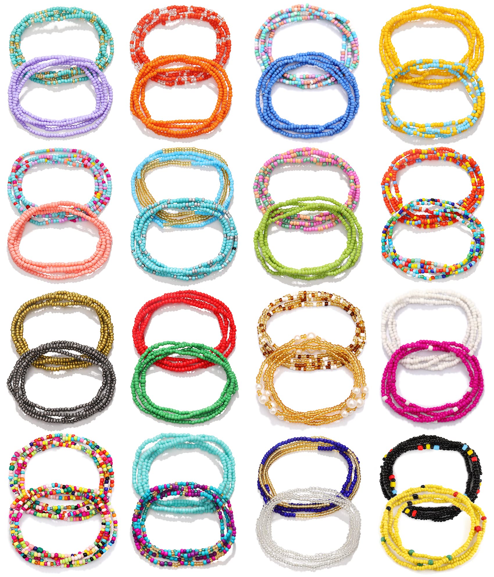 FUNEIA 32pcs Waist Beads Chains for Women, Belly Beads for the Waist, Elastic African Waist Beads Adjustable Waist Chains Set(31.4-35.4inch)